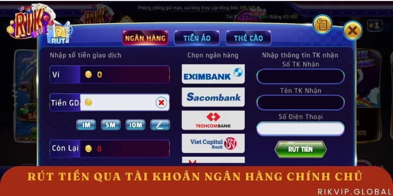 Rút tiền về tài khoản cá nhân bằng phương thức internet banking
